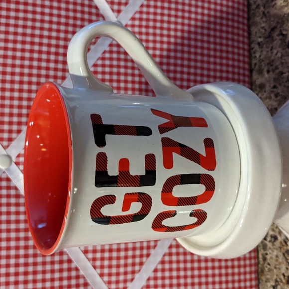Christmas Winter Mug Cup Cozy Buffalo Plaid Red Black Glazed Ceramic Hot Cocoa - Picture 6 of 6